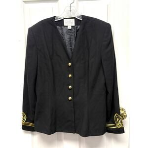 Valerie Stevens Blazer Black Military Style Gold Buttons Embroidered Size 16